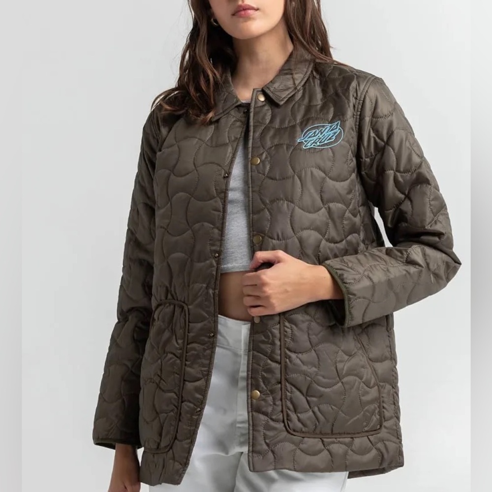 Santa Cruz Quilted Snap Front Jacket Oval Line Dot Army Green Size‎ XS